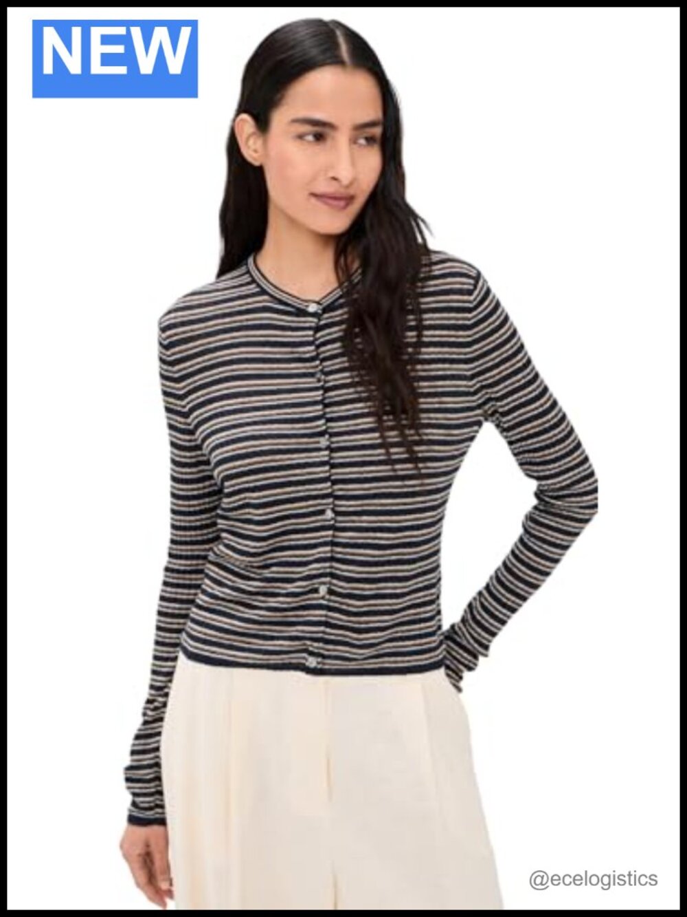 Theory Cropped Cardigan Long Sleeve Crew Neck Lightweight Ribbed